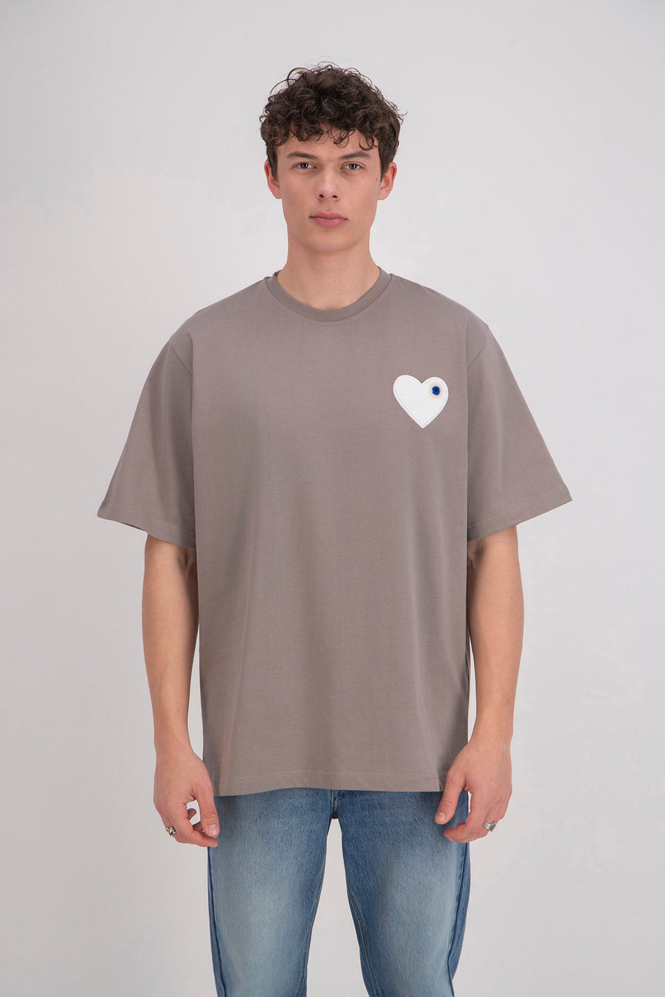 T shirt "white heart" brown